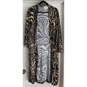 Cleobella Women's Open Kimono L Black Tan Celestial Stars Viscose India Boho‎